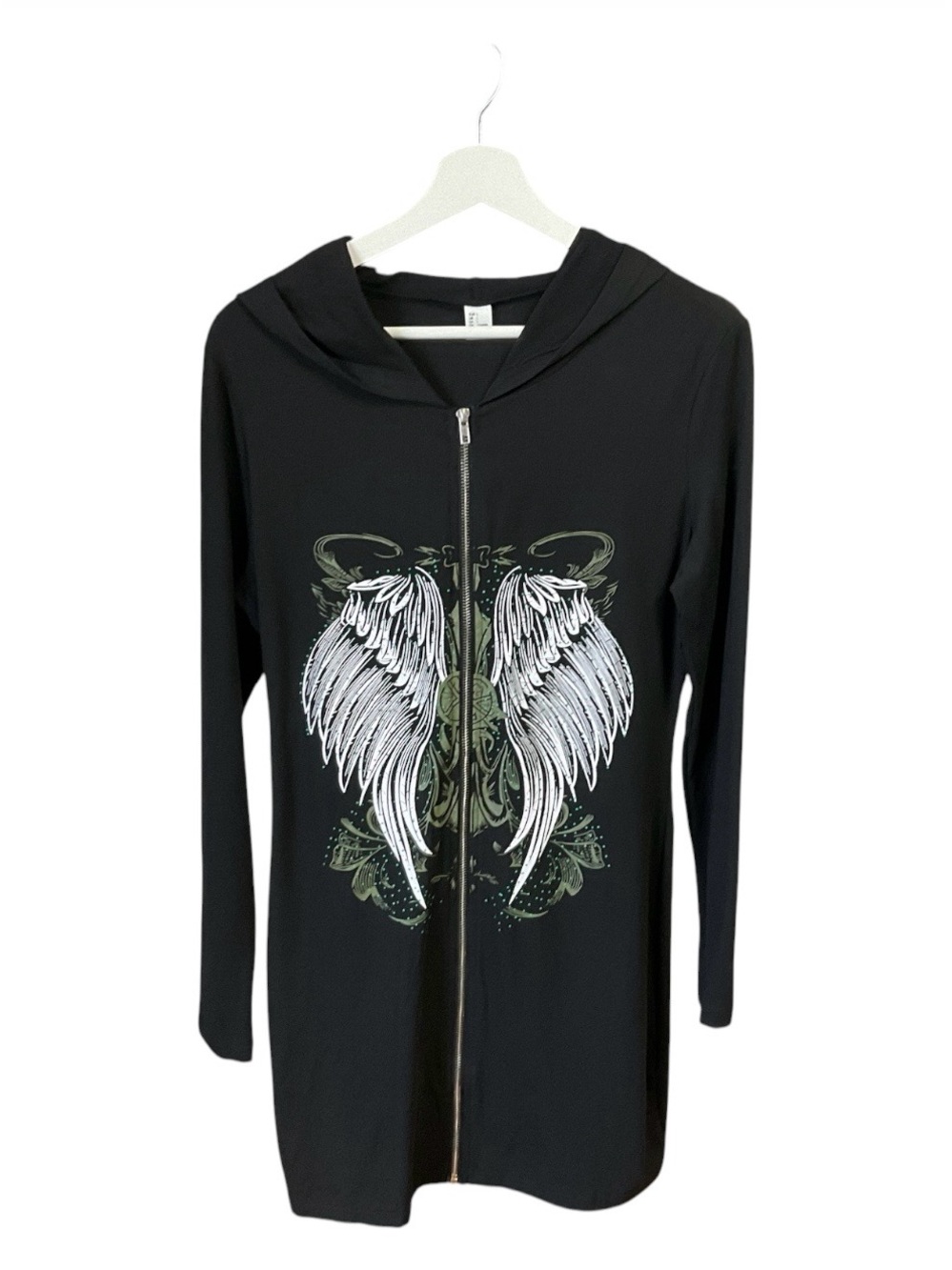 Y2K Grunge Fairycore Angel Wings Zip-Up Hoodie Dress - Black
